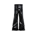 Black coated patent leather skinny jeans with a shiny straight-leg fit on a mid waist.