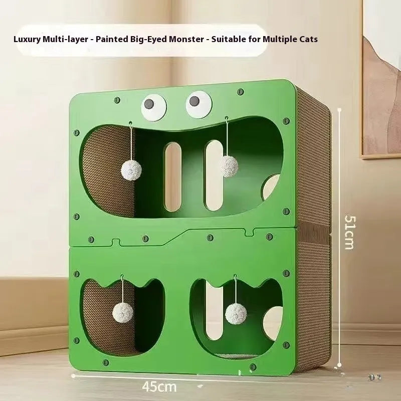 Double-layer cat scratching board with integrated nest in cute owl design
