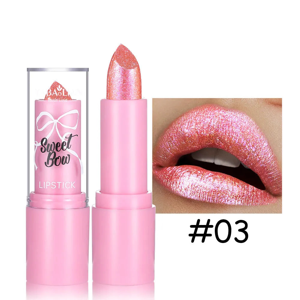 Sweetheart bow diamond lipstick in matte finish, showing six colour options.