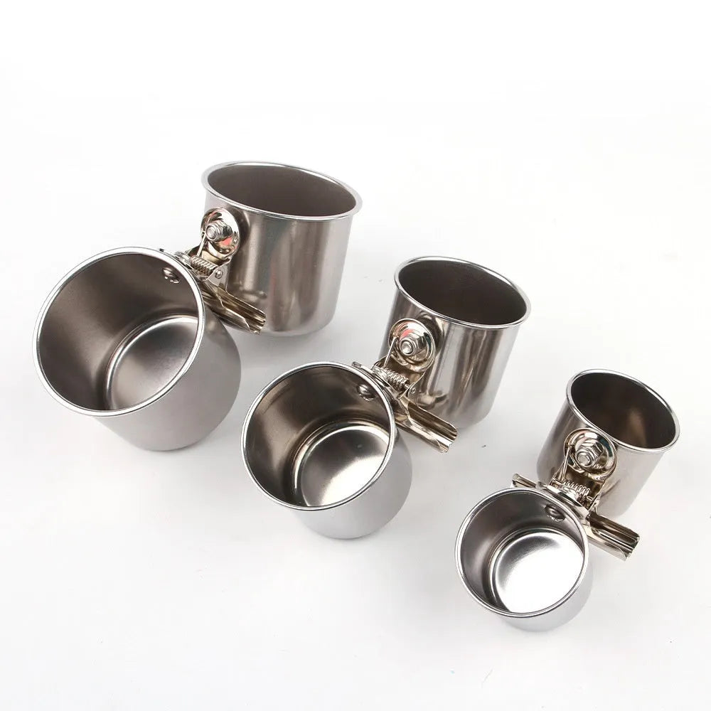 Stainless steel birdcage feeder for outdoor bird feeding in natural metallic colour