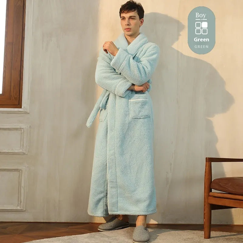 Super-thickened polyester flannel couple's winter nightgown in plus sizes with multiple colour options.