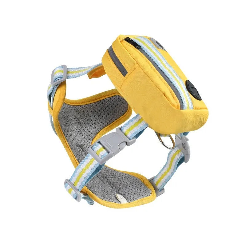 Explosion-proof anti-strangulation pet harness in green colour with adjustable chest design and attached holding rope