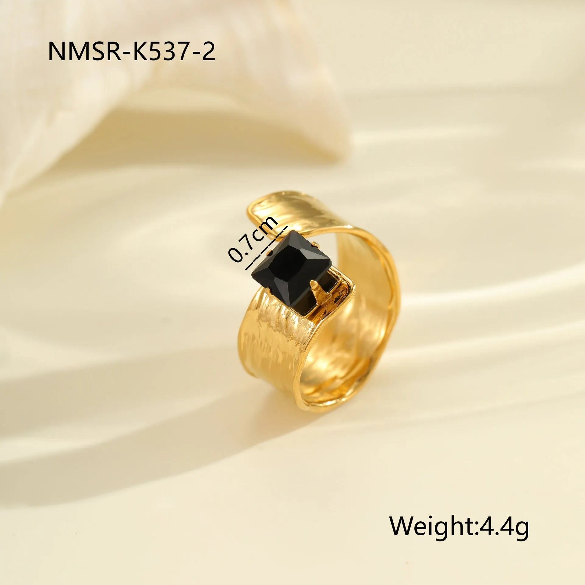 Open mouth adjustable titanium steel ring with geometric design and inlaid zircon details
