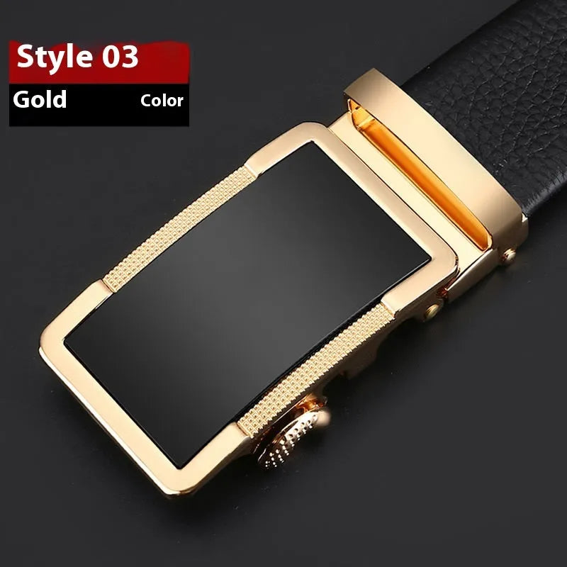 Men's gun black leather belt with a silver automatic click buckle, shown at a length of 120cm