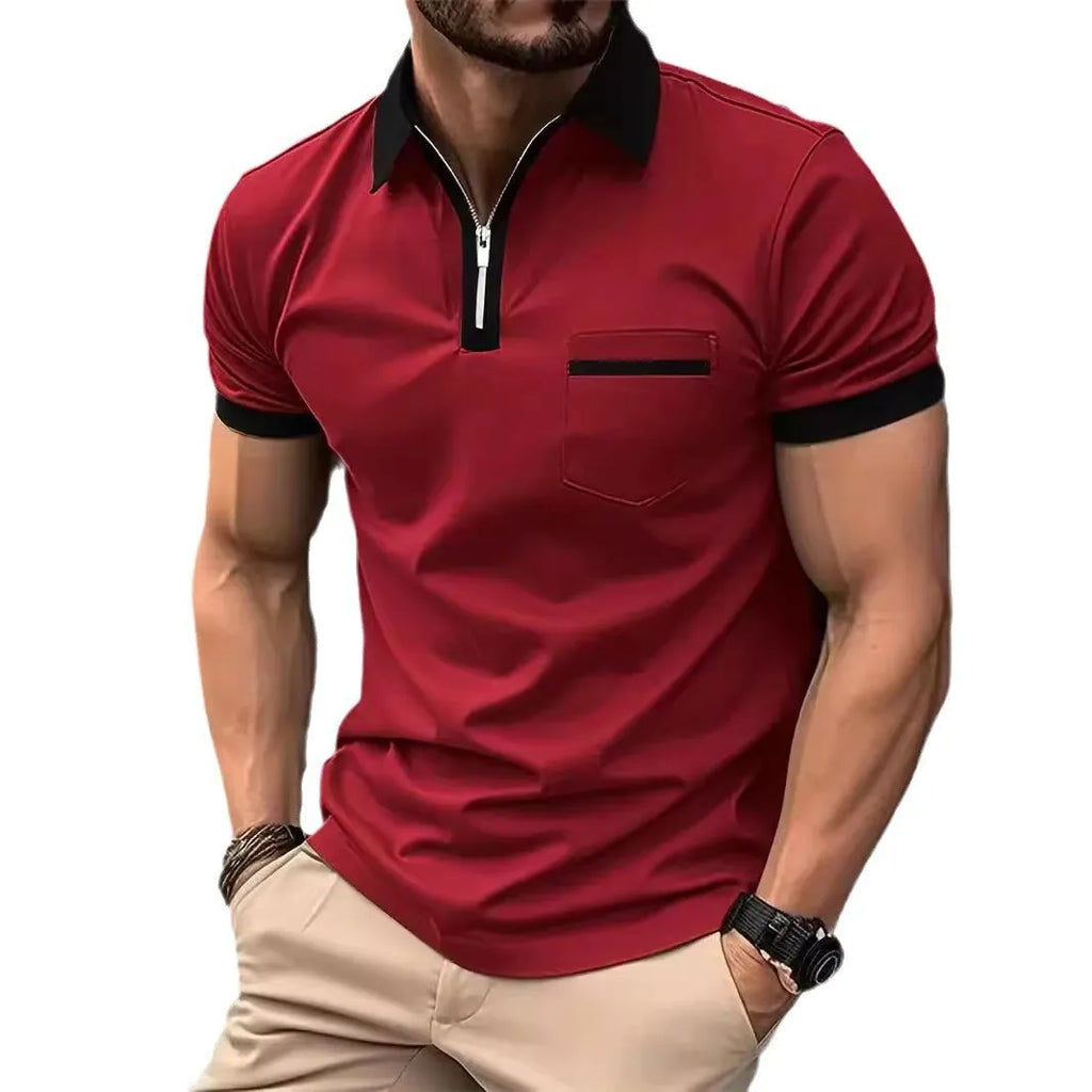 Men's casual short sleeve polo shirt with chest pocket in multiple colour combinations