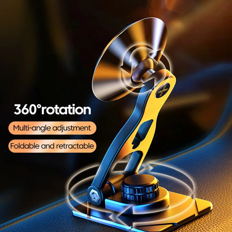 Telescopic folding car phone holder with magnetic suction mounting for dashboard installation