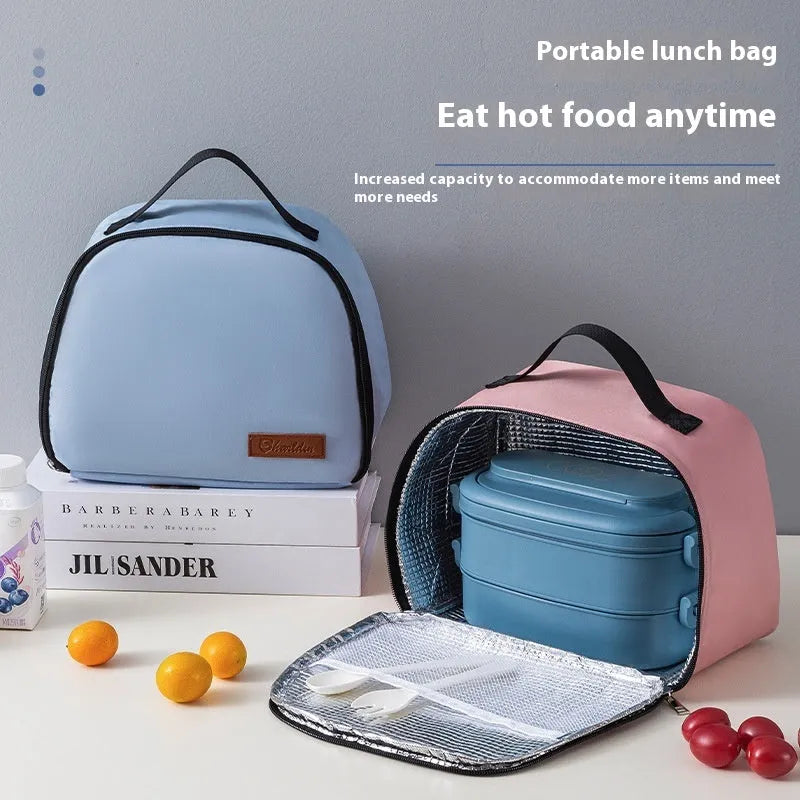 Insulated lunch bag with bento compartment in textured cloth material