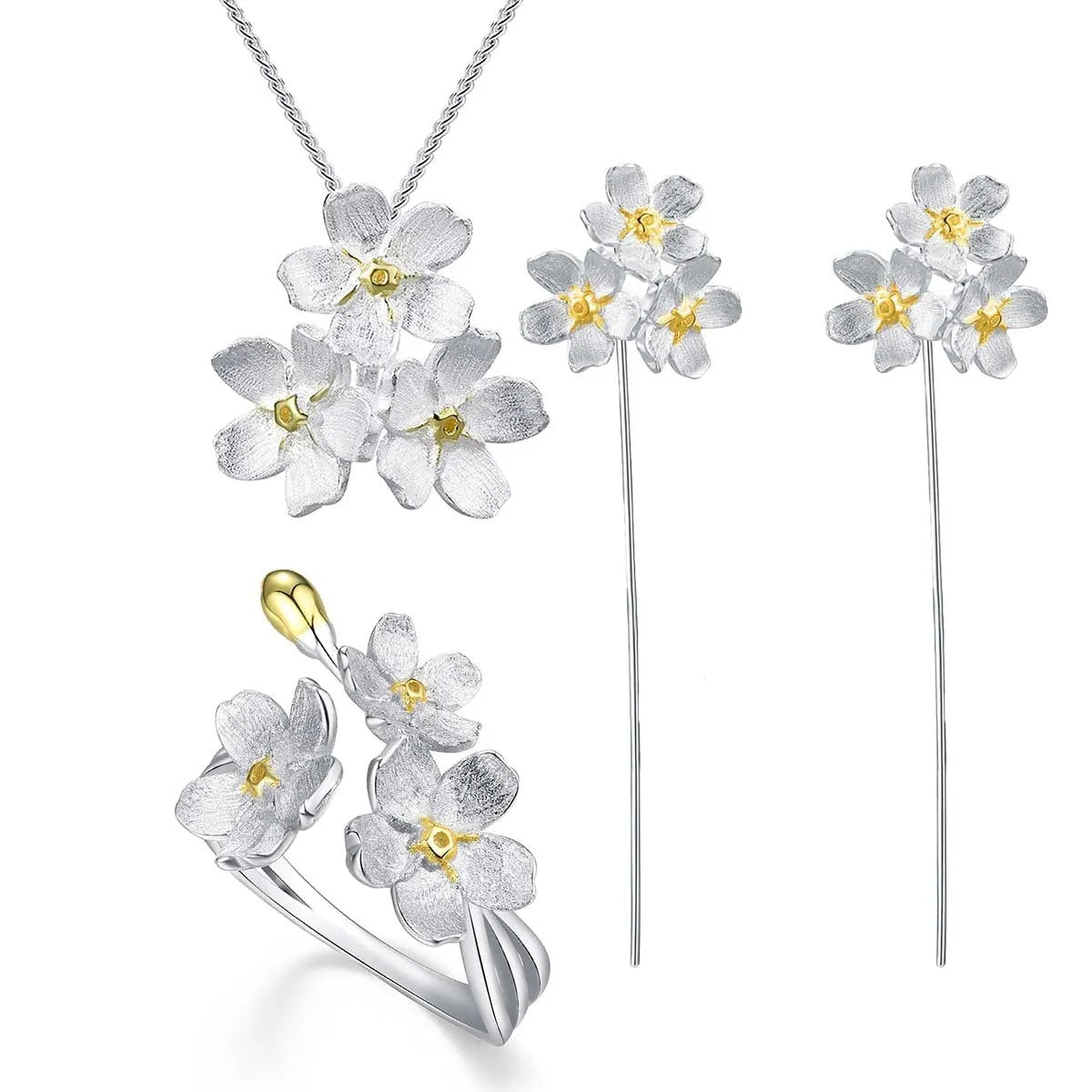 Myosotis Sylvatica sterling silver floral pendant with pastoral style design