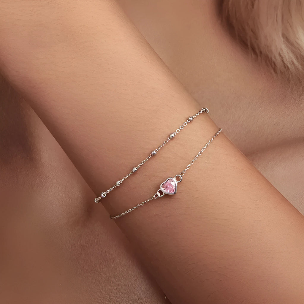 925 sterling silver heart bracelet with 150+60mm chain and 6mm pendant, BSB152 colour
