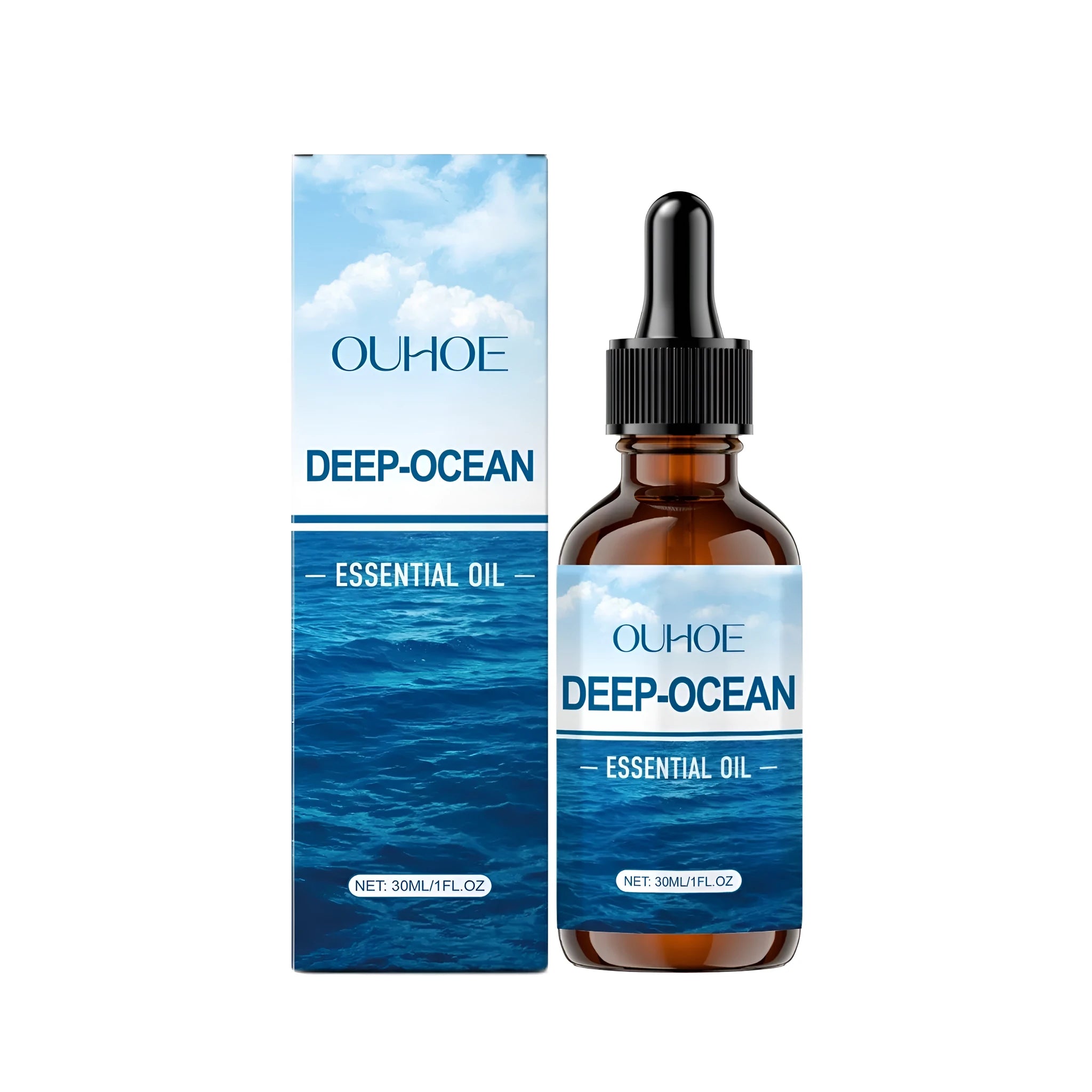 30ml glass bottle of Deep-Ocean Essential Oil with a blue label