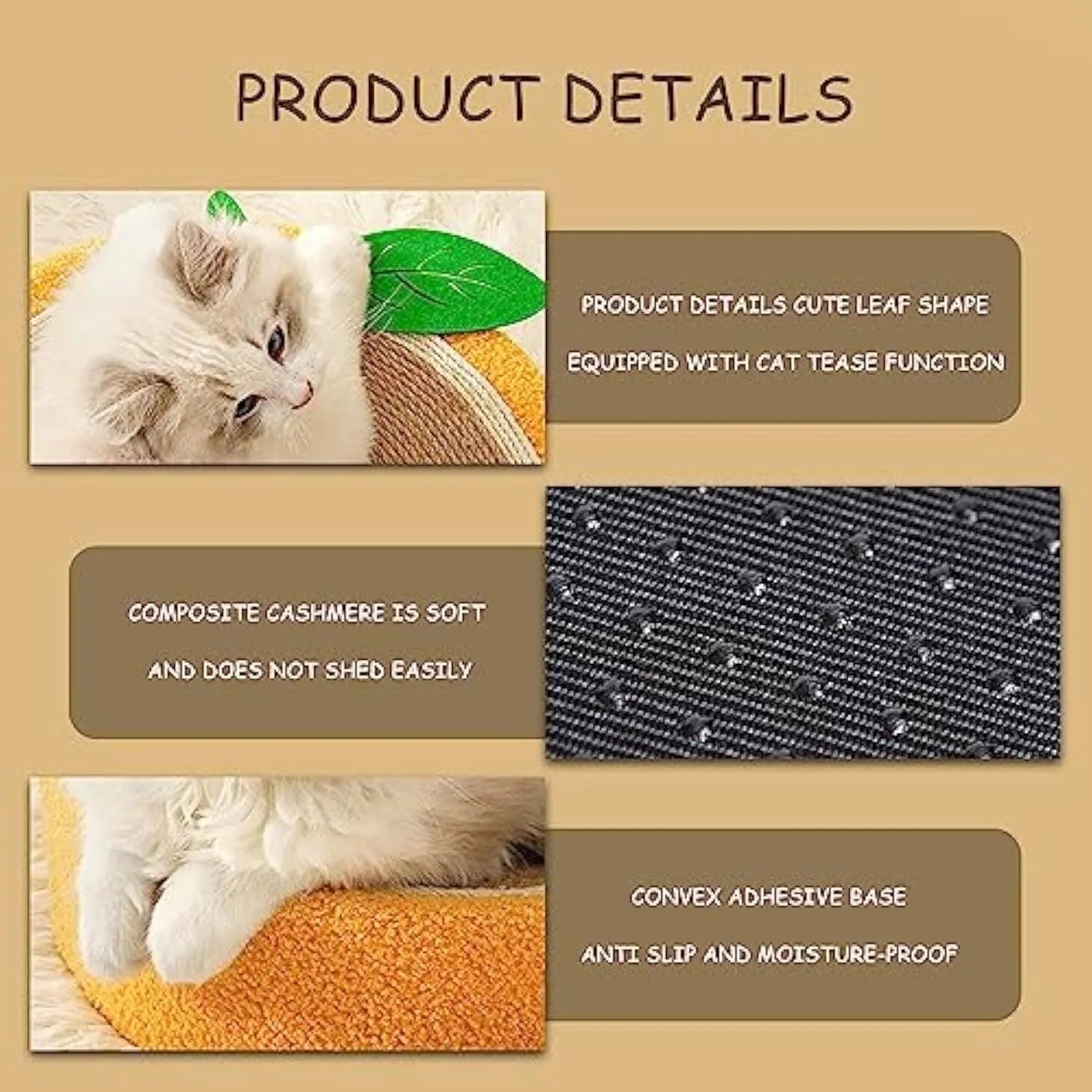 Round yellow fruit-shaped cat scratching board with sisal surface and concave sleep centre