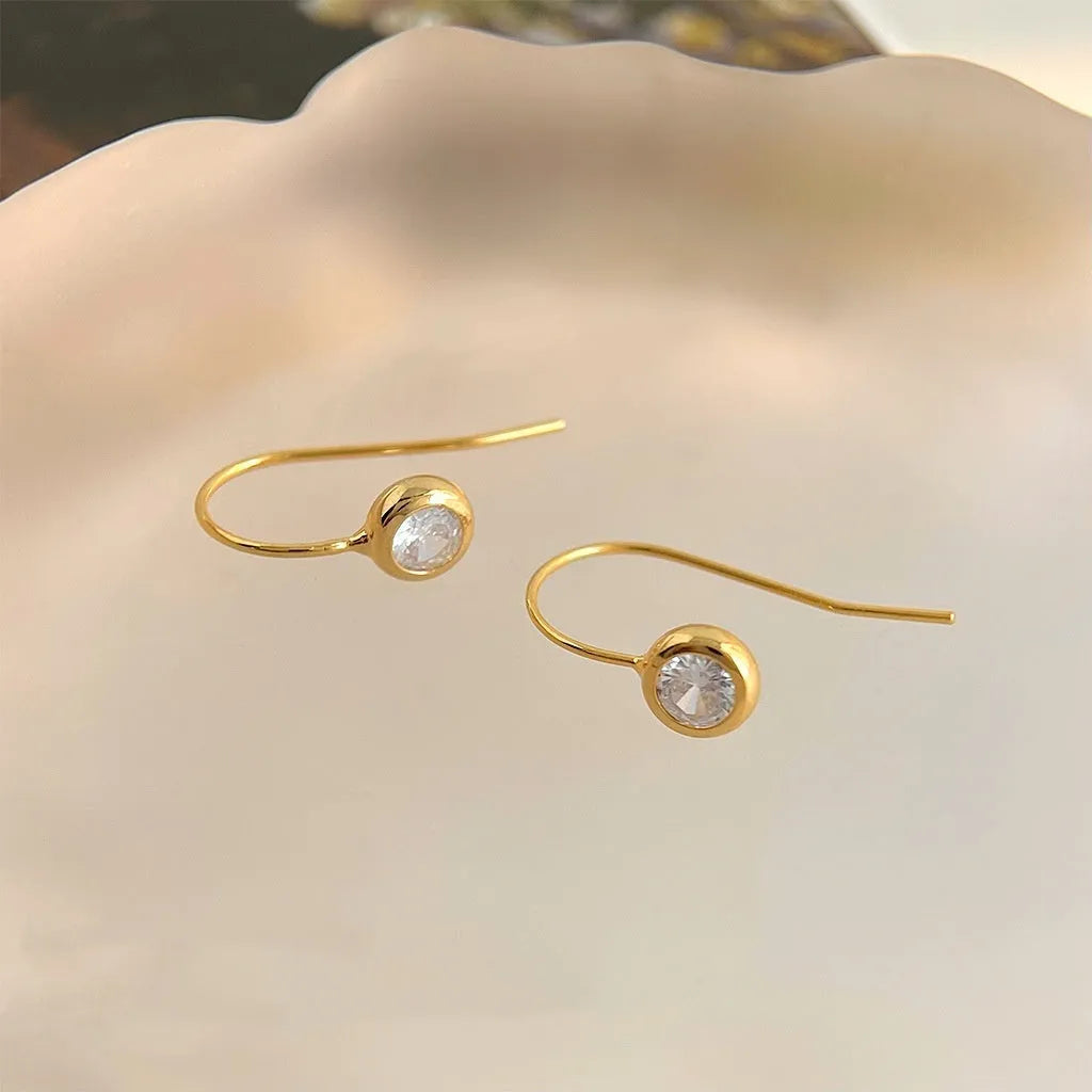 Simple round zircon earrings on display, geometric shape, light luxury style for women