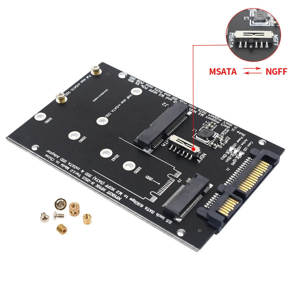 Black SATA3 to M.2 NGFF MSATA SSD conversion adapter card with connectors