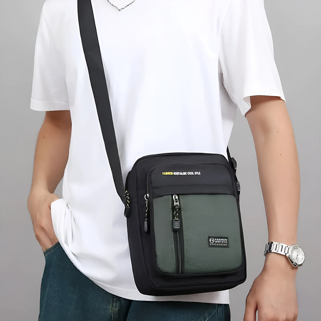 Men's nylon casual messenger bag with crossbody strap in four colour options