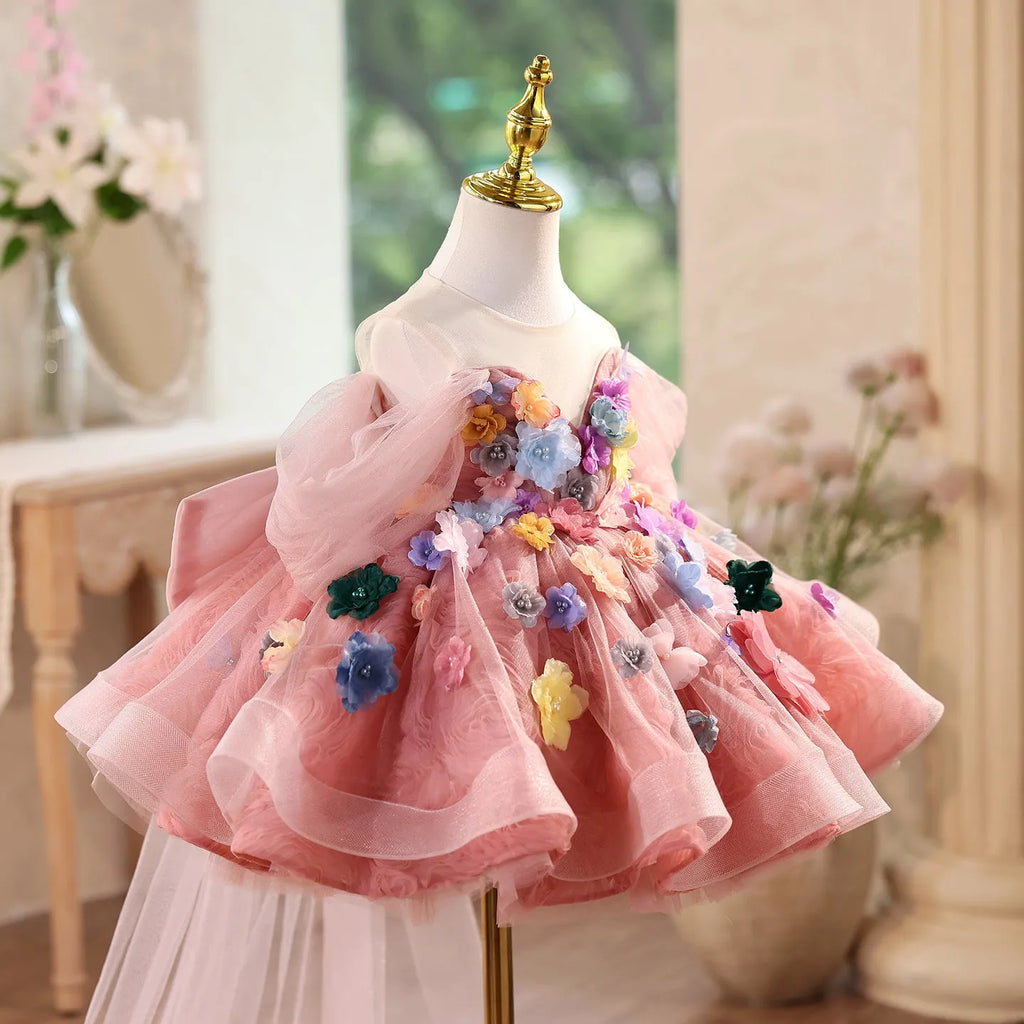FARCENT Mori style girls' dress in Advanced Bean Pink polyester for piano performance, front view