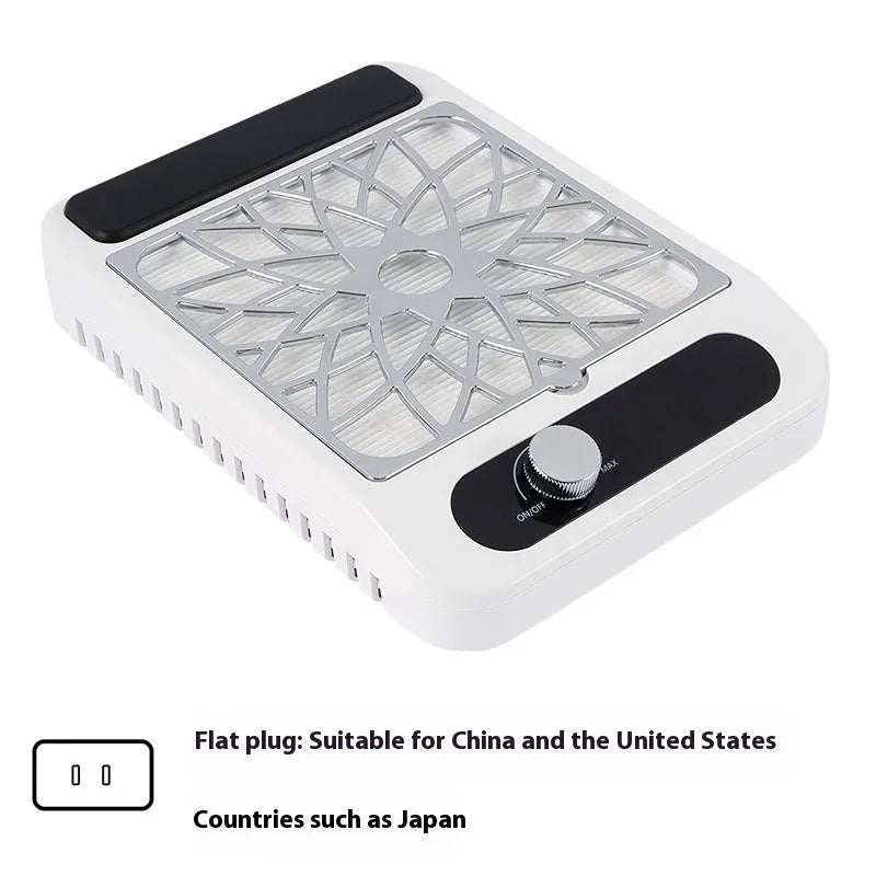 White Q2 nail dust collector with adjustable speed dial and filter net for nail salon