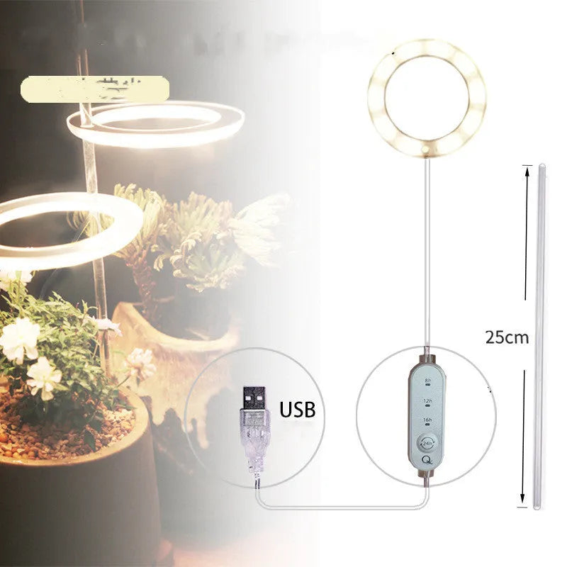 USB LED full spectrum plant grow light with acrylic stick on a table.