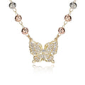 Gold butterfly necklace with zircon inlay on adjustable stainless steel chain, simple bow design for women