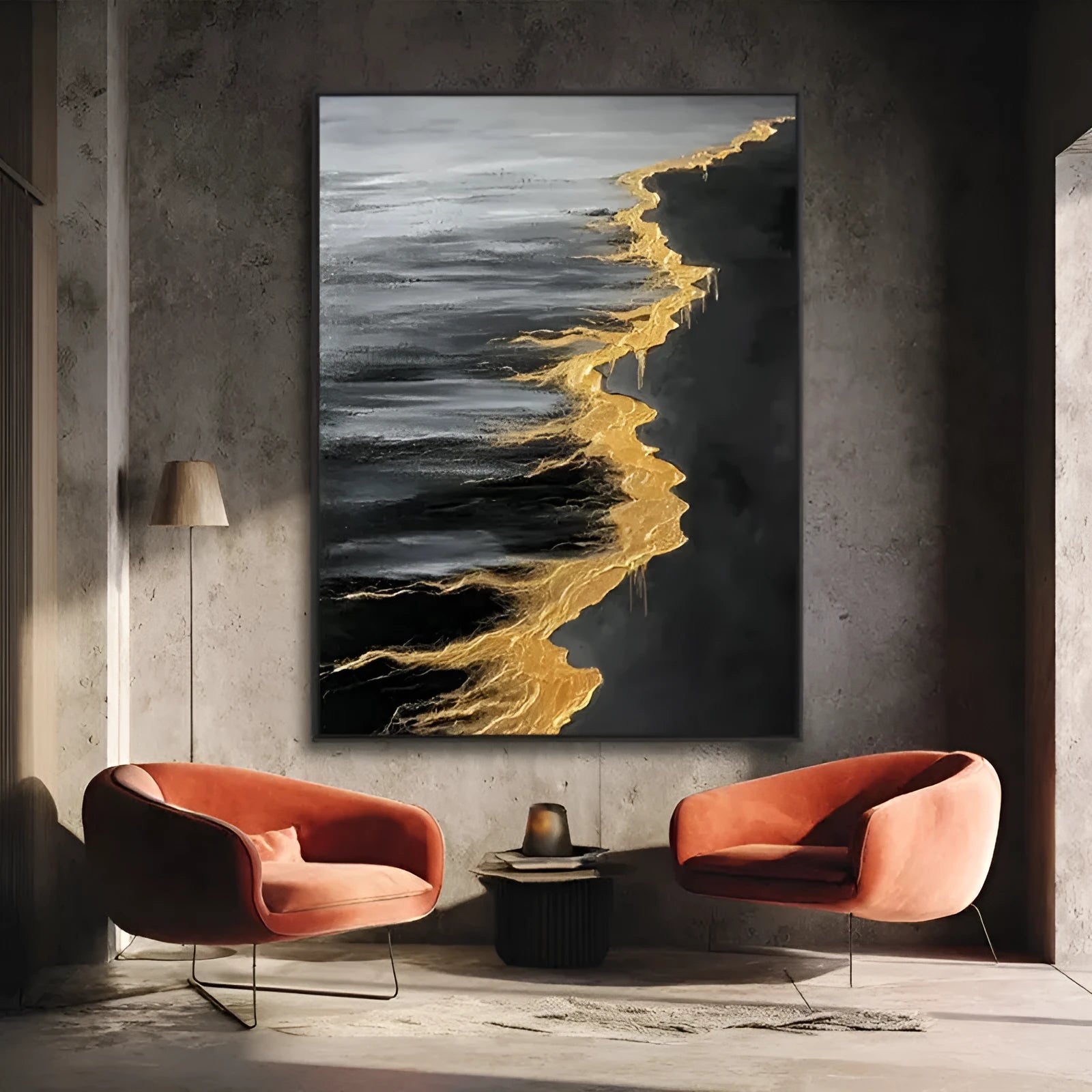 Hand-painted abstract golden beach and waves texture oil painting on canvas wall art for living room decor