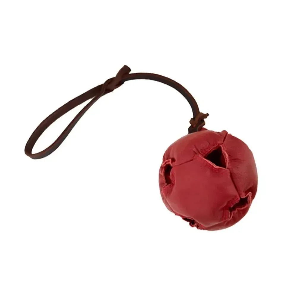 Leather dog training ball toy with handle, soft bite ball for puppy reward, tug toy for obedience training, colourful dog ball