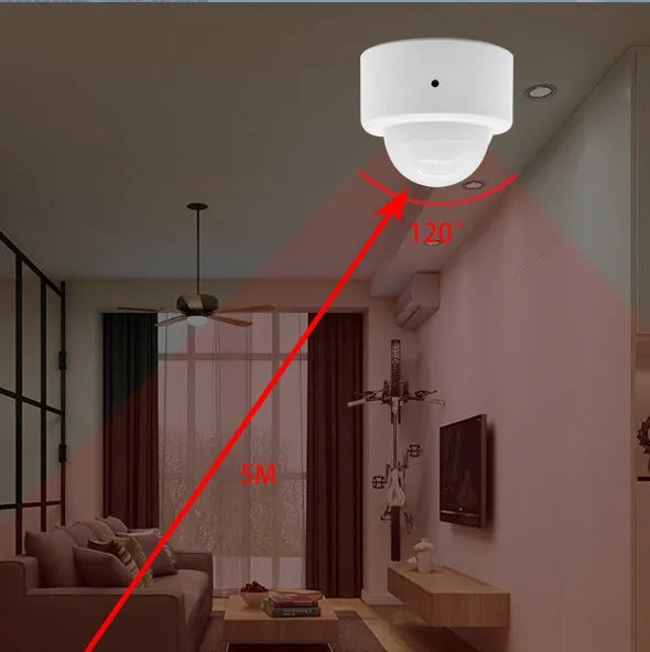 White wireless infrared body sensor with ZigBee 3.0 connectivity for home security systems