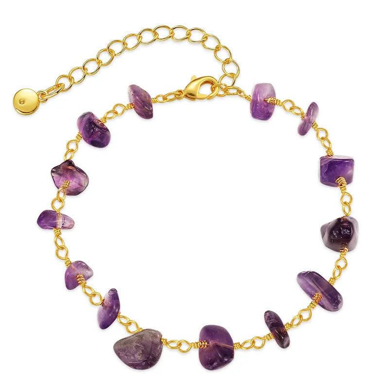 Women's irregular natural gravel turquoise bracelet with geometric shape and crystal elements in 18K copper