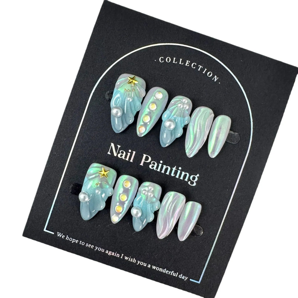 Hailang blue shell design nail stickers set in four sizes for decorative nail art