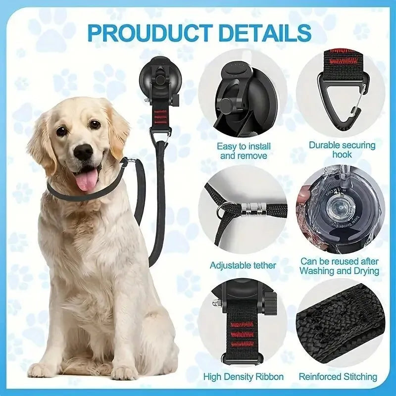 Set of four pet bathing suction cup handcuffs in black colour with traction ropes