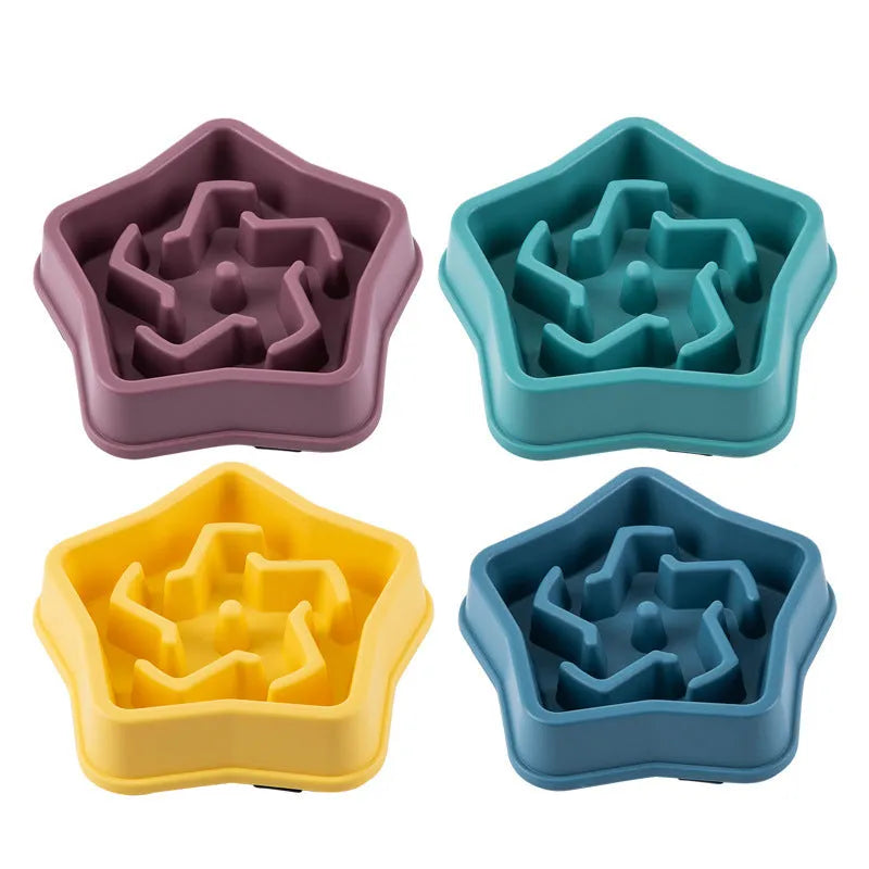 Yellow plastic dog slow feeder bowl with textured bottom pattern measuring 20.1cm diameter