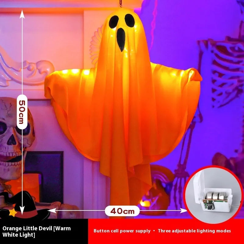 White luminous ghost Halloween light with cloth construction and battery operation