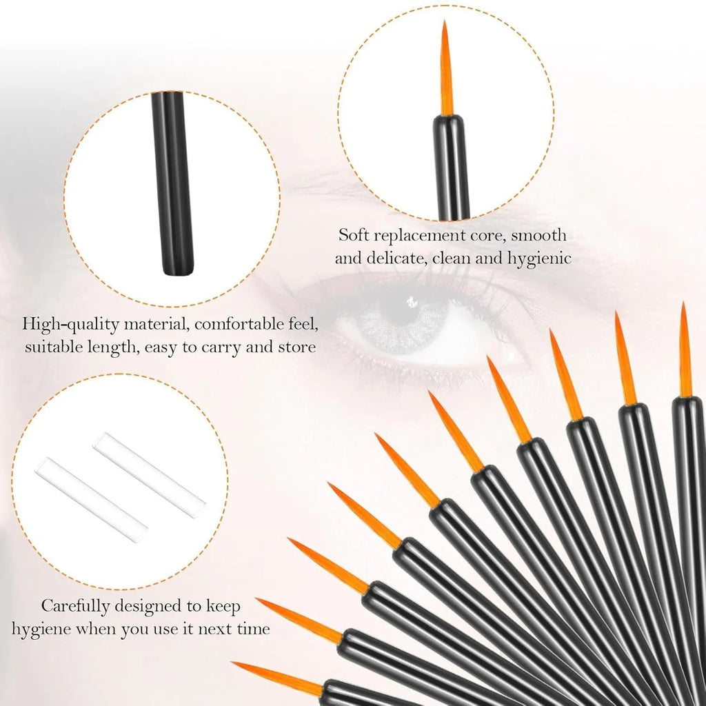 Pack of 100 disposable black eyeliner brushes with fine tips and plastic sleeves