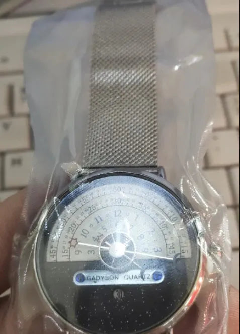 M-1288 men's quartz watch with gold 40mm dial and stainless steel strap on white background