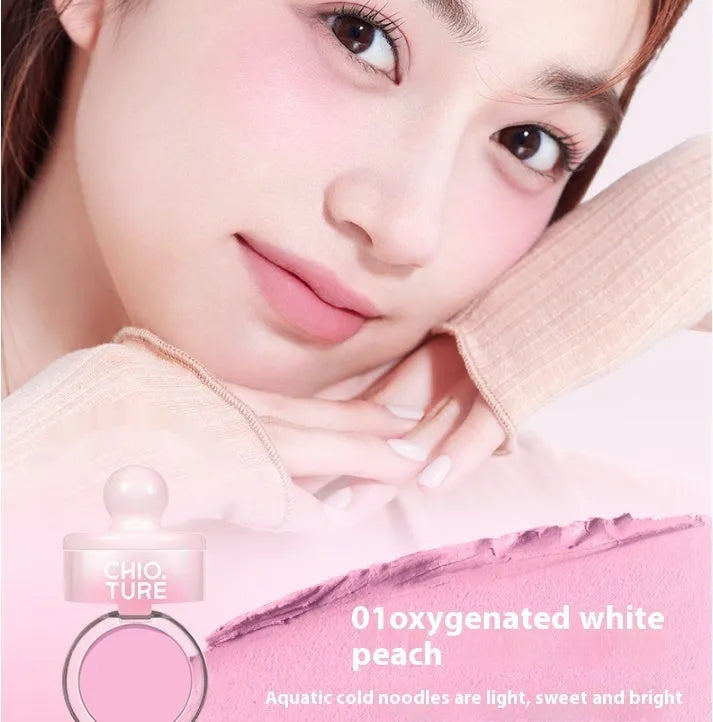 Can powder blusher mud compact with shimmer finish in four nude blush shades