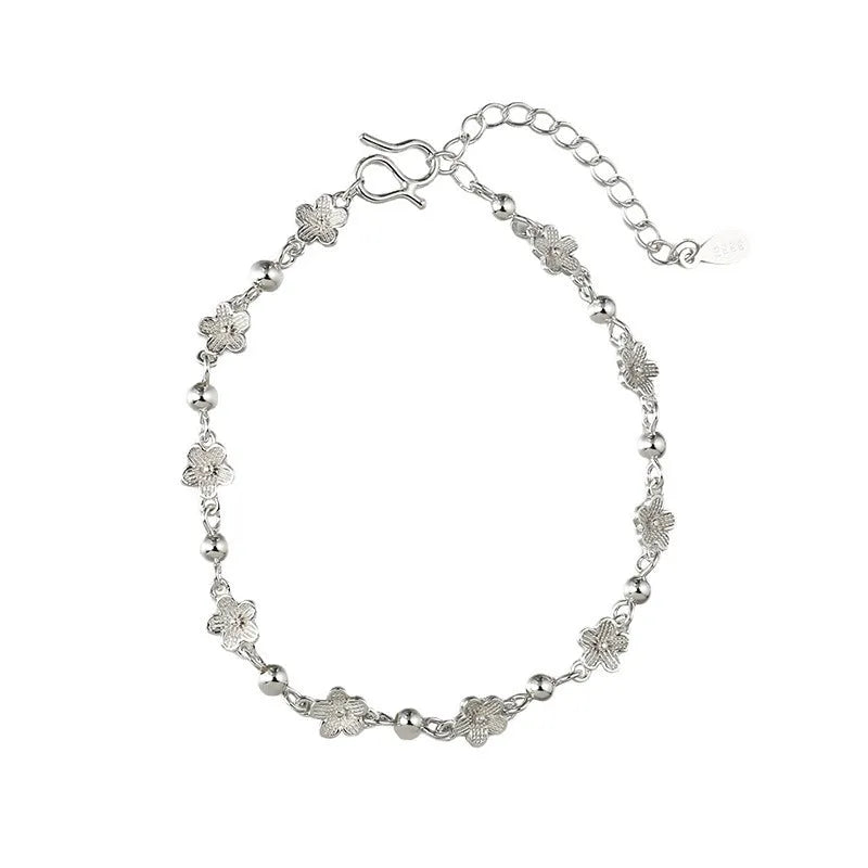 Silver copper bracelet with flower design for women, fresh style, SL-489
