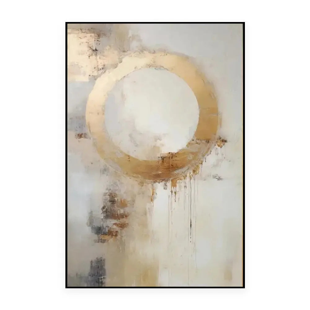 Handmade oil painting canvas wall art modern abstract golden circle design rolled frameless