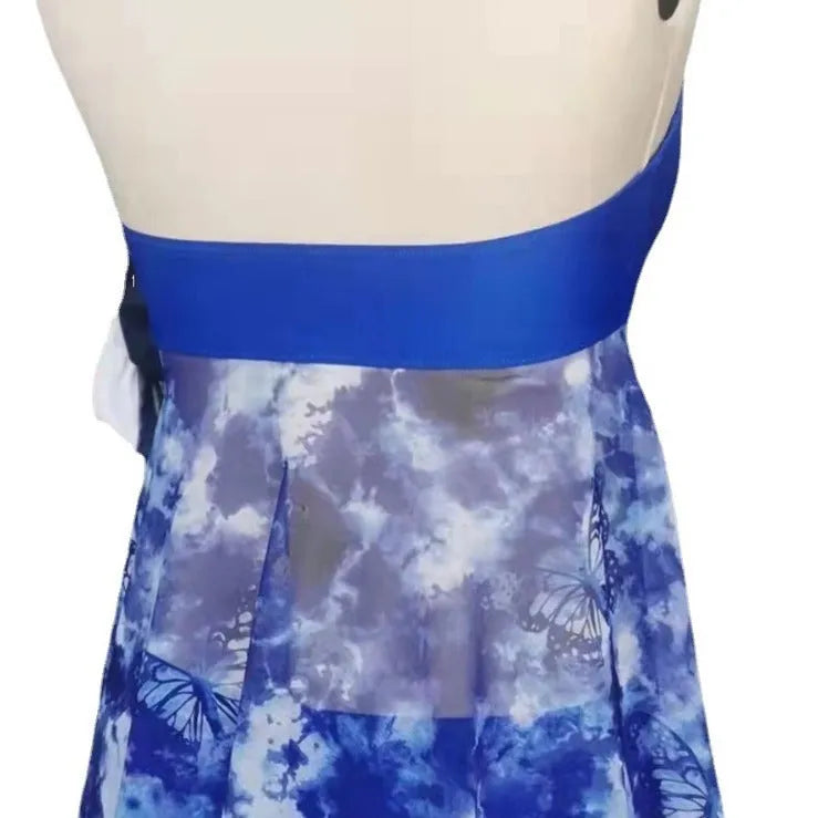 Blue women's bikini swimsuit with briefs style, made from stretch spandex fabric.
