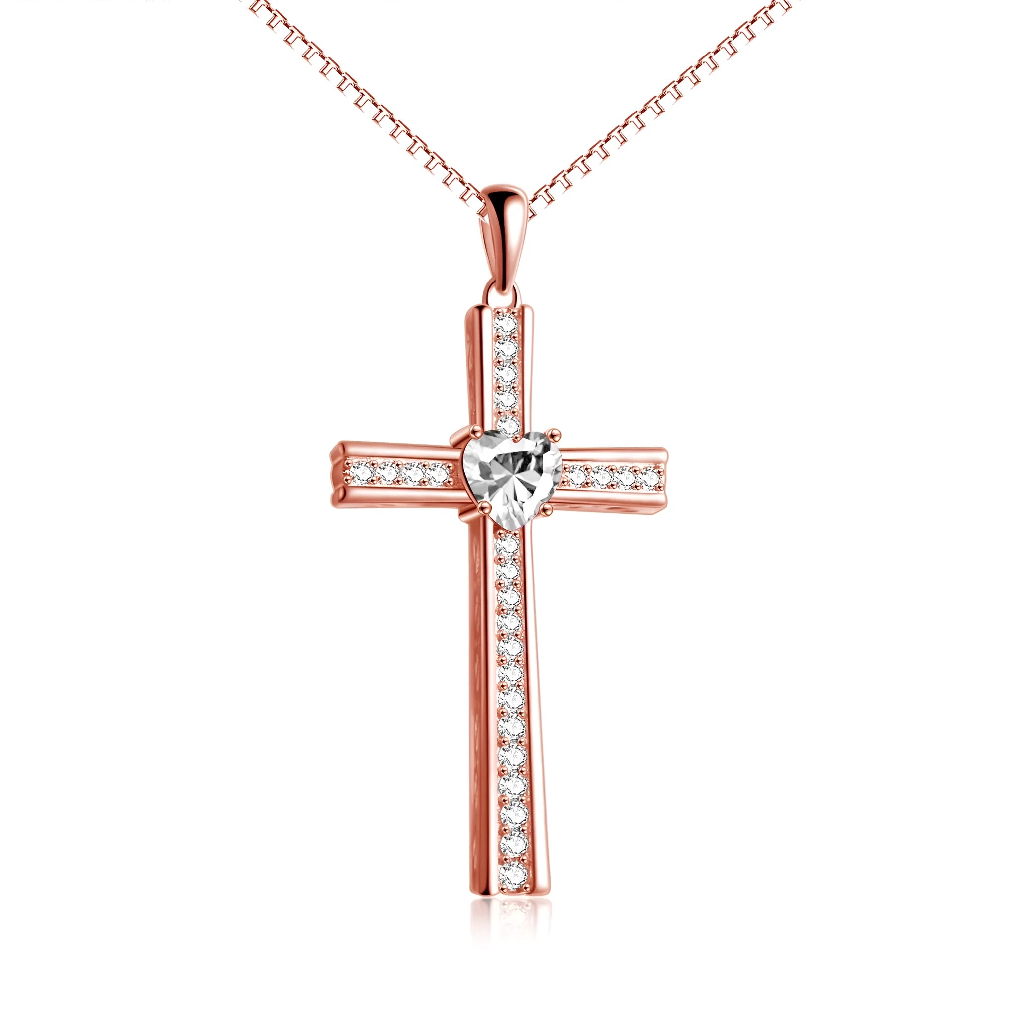 Birthstone rose gold plated cross necklace on 925 silver chain with adjustable 18+2 inch length