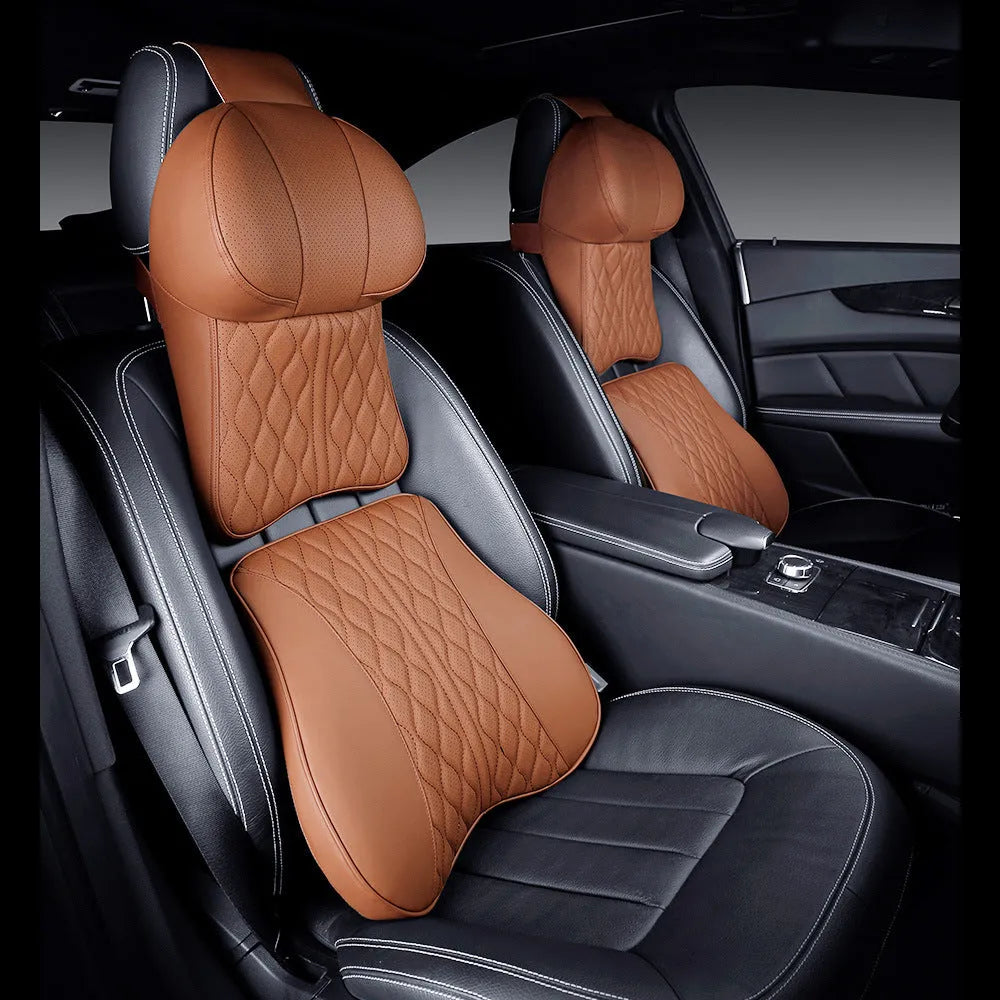 Car neck pillow and lumbar support set with wavy pattern in available colour options