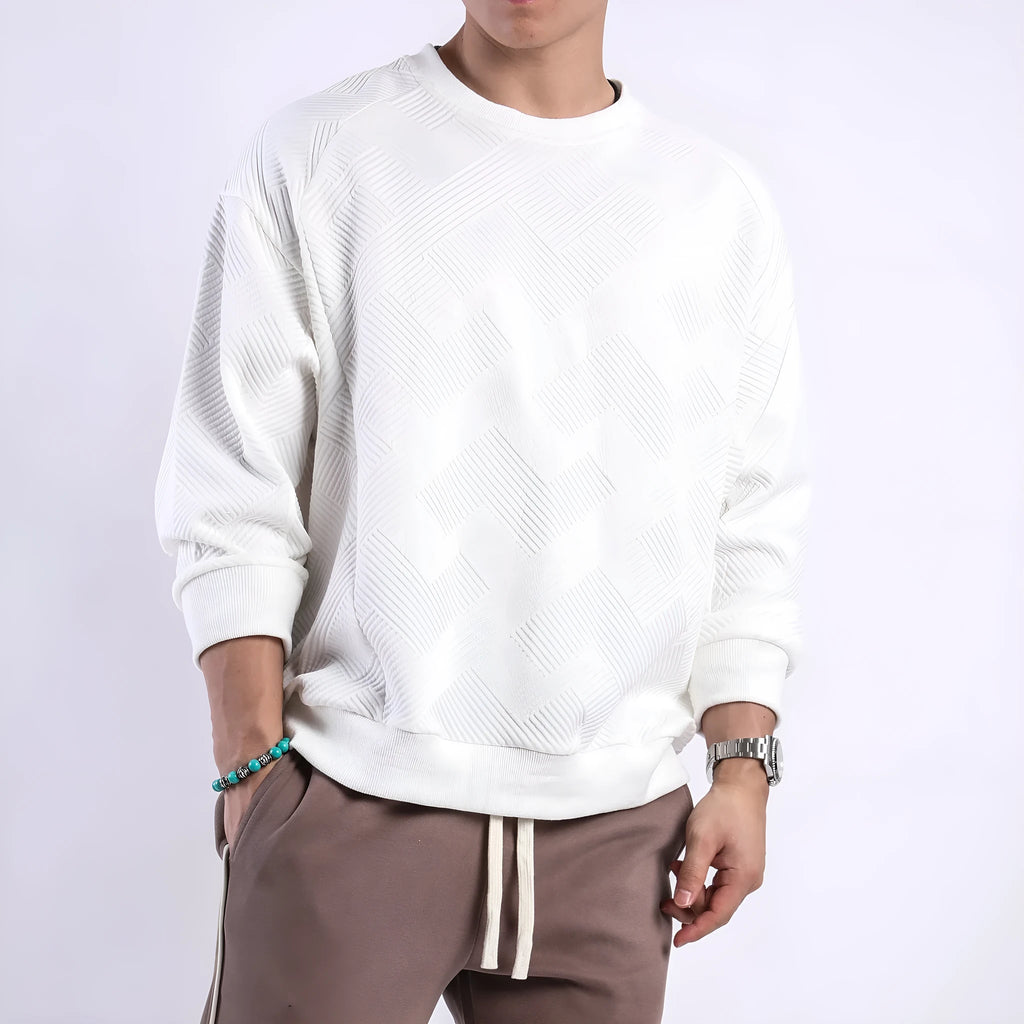 Men's loose twill jacquard long-sleeved pullover sweater in solid colour options for casual wear