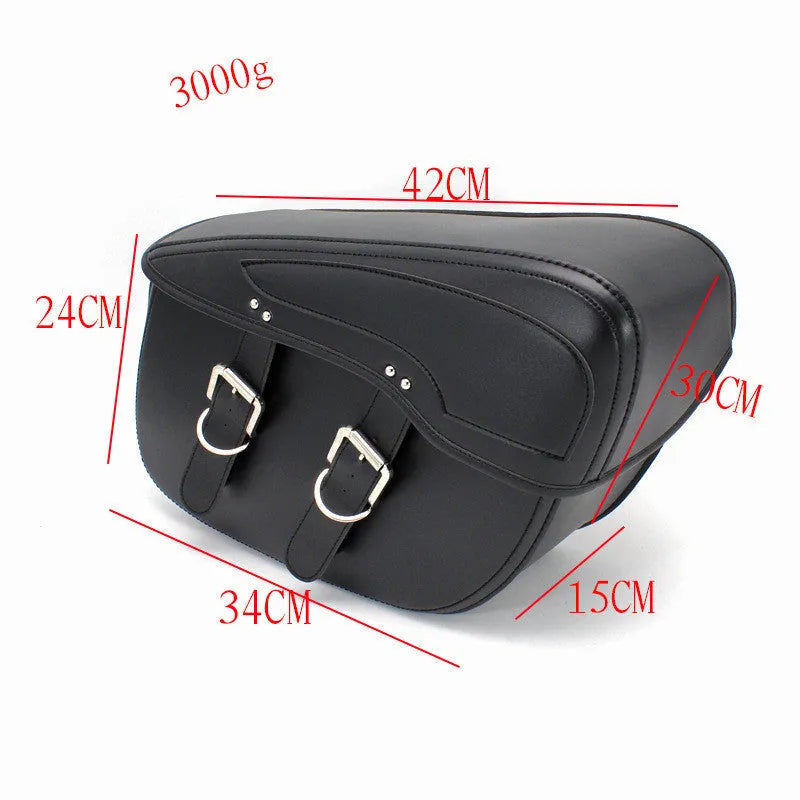 Motorcycle side box saddle bag in PU leather with retro styling and 42cm dimensions
