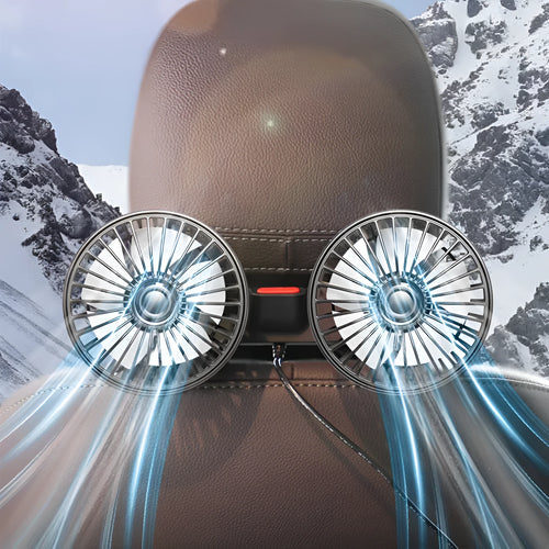 Black car rear electric fan with USB connection and adjustable head for vehicle cooling