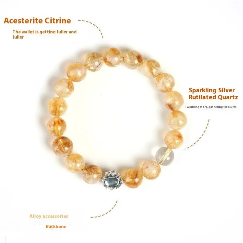 Geometric citrine crystal bracelet with 10mm stones on a metal setting, unisex design.