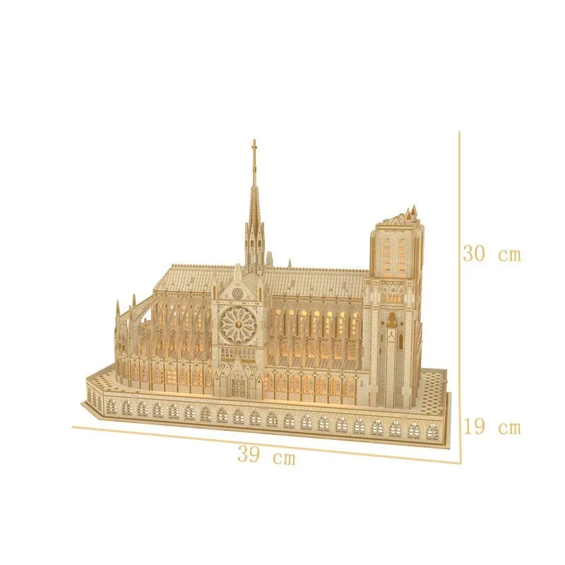 3D puzzle building model of Notre Dame de Paris on a table