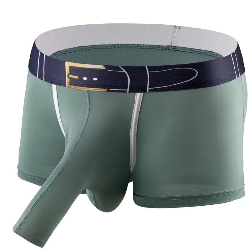Men's ice silk boxer shorts in solid colours showing mid-rise waistband