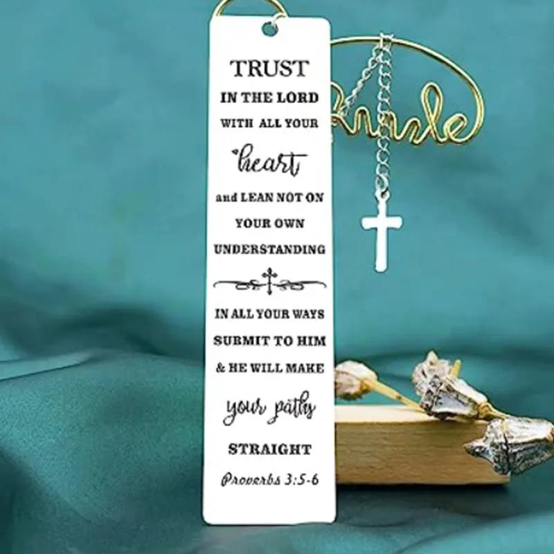 Stainless steel metal bookmark with European style design and bible verse, in CF-S5170 steel colour.