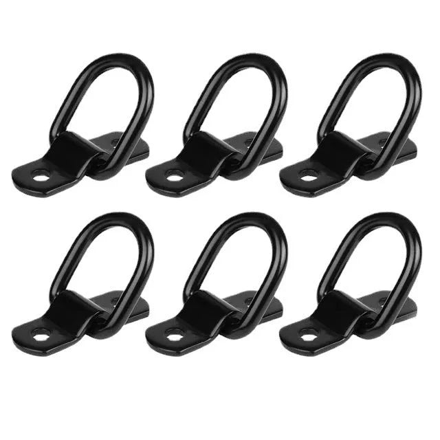 Black galvanized truck floor hook with pull ring for vehicle cargo management