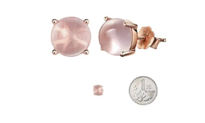 Rose gold drop stud earrings with synthetic ross quartz stone, Korean minimalist style