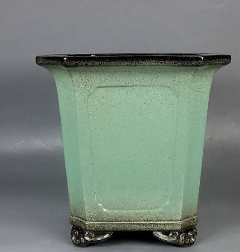 Purple clay glazed ceramic bonsai pot, 26x26x27cm, handmade with breathable construction for desktop and floor use