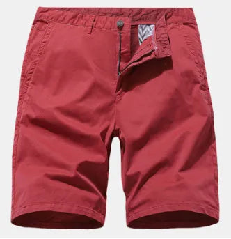 Men's straight-fit denim shorts in blue, shown on a hanger.