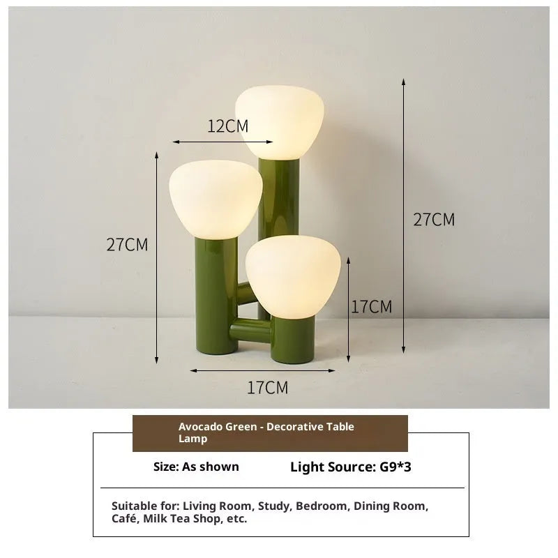 Creative bud mushroom table lamp with wrought iron glass shell and three-color dimming function for bedside use